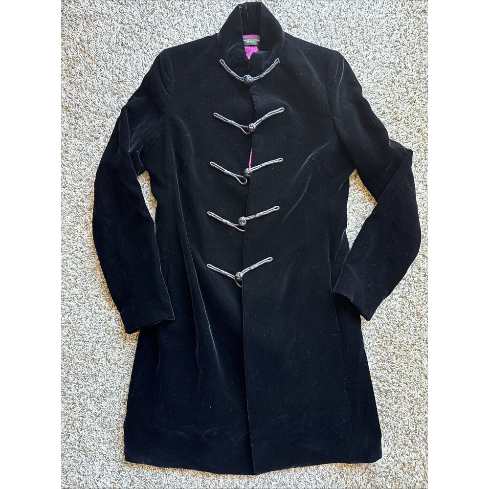 Shanghai Tang Black Velvet High Collar Women’s Jacket Coat Rare Size US 10
